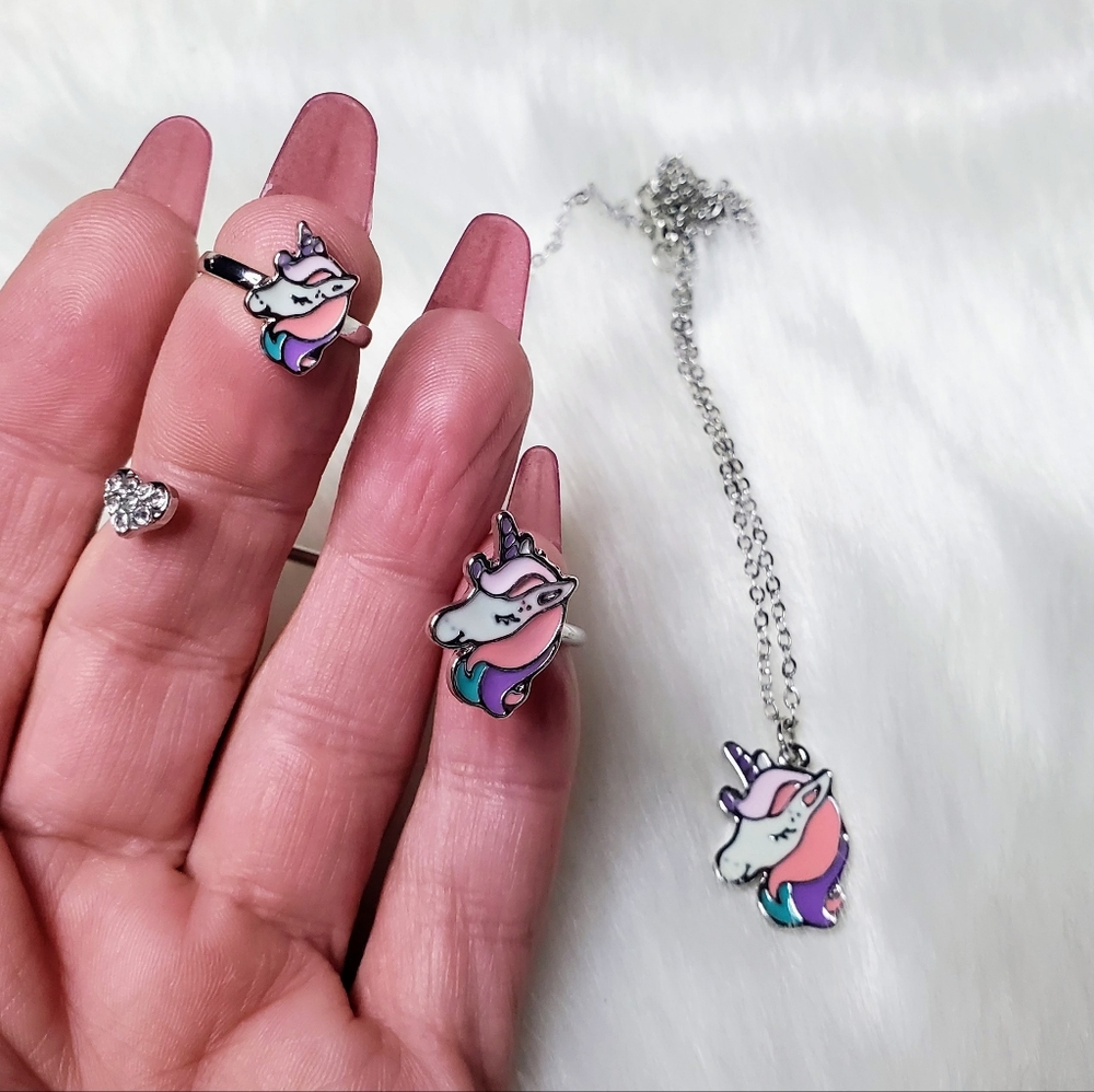 Unicorn necklace,ring & bangle bracelet set